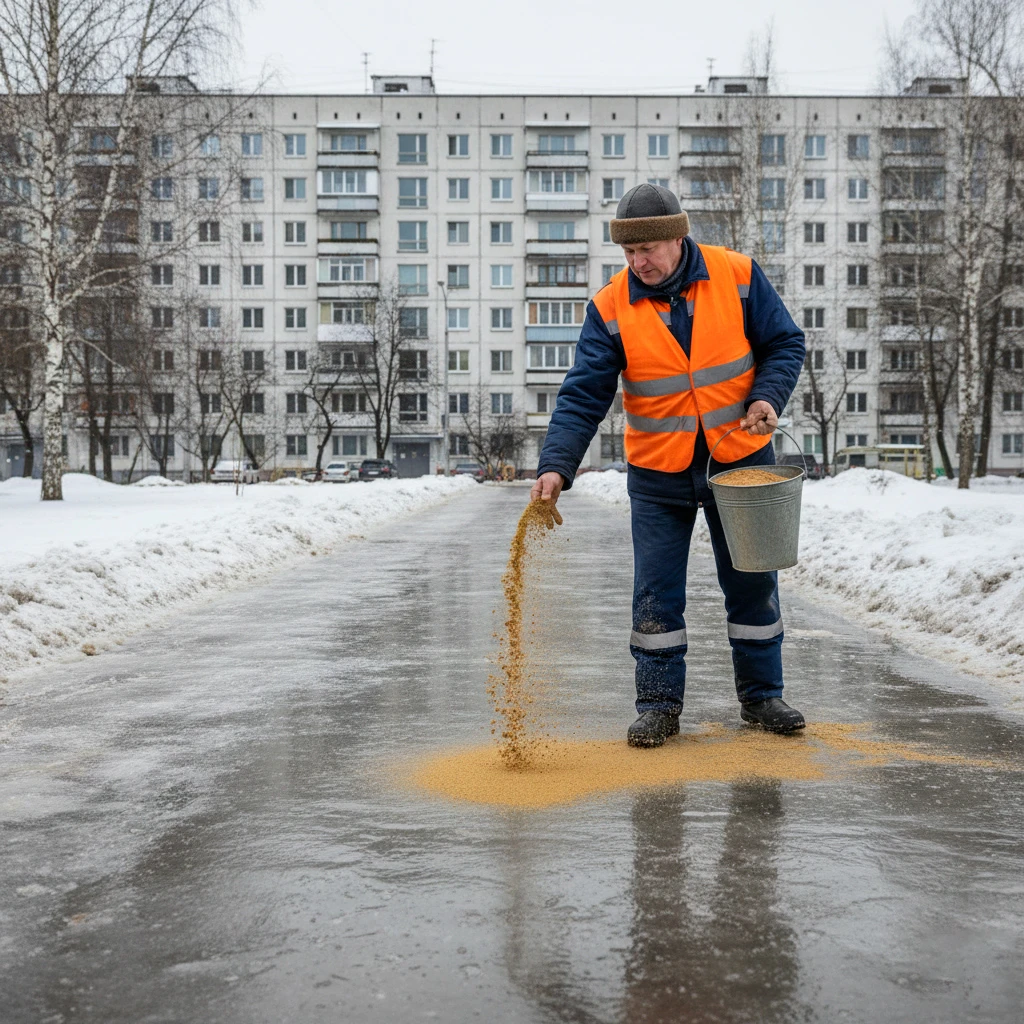Борьба с гололедом: почему песок эффективнее и безопаснее реагентов